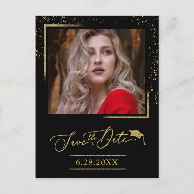 Carte Postale Fête de fin d'études Chic Script Save The Date Pai (Devant)