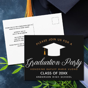 Carte Postale Fête de fin d'études élégante Noir Or Promotion 20