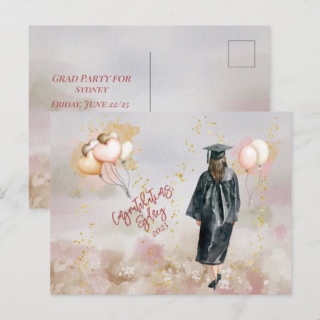 Carte Postale Fête de fin d'études Félicitations à la fille (Devant / Derrière)