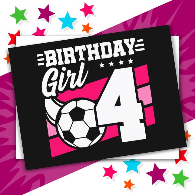 Carte Postale Fête de football de 4 ans 4e anniversaire Fille (Créateur téléchargé)