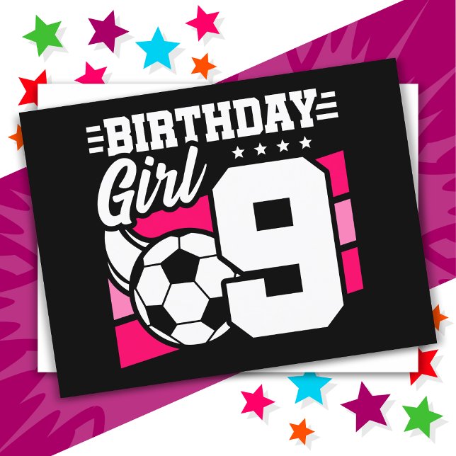 Carte Postale Fête de football de 9 ans 9e anniversaire fille (Créateur téléchargé)