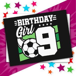 Carte Postale Fête de football de 9 ans pour fille de 9 ans