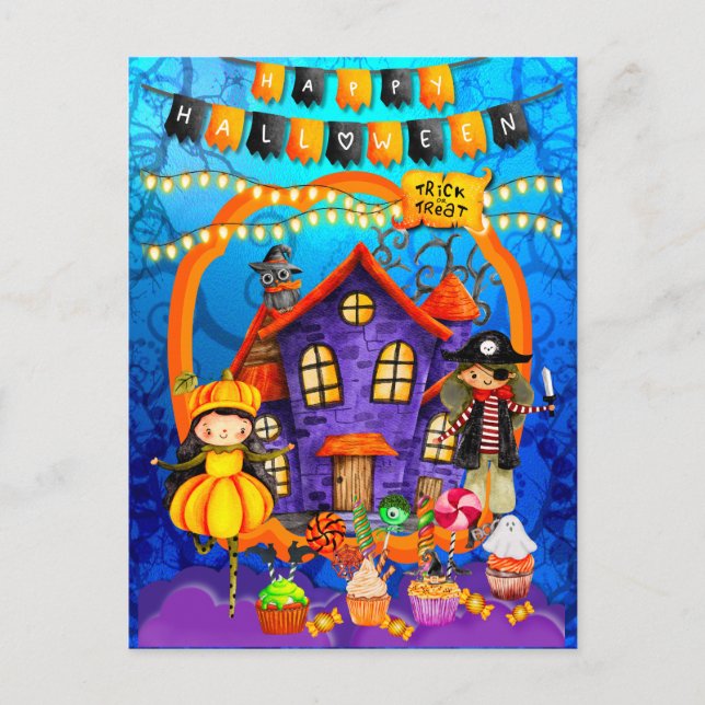Carte Postale Fête de Halloween déguisée pour enfants célébratio (Devant)