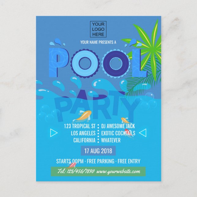 Carte Postale Fête de la piscine d'été pour les entreprises et l (Devant)