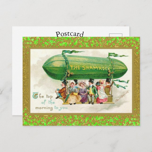 Carte Postale Fête de la Saint-Patrick Shamrocks Irlandais Zeppe (Devant / Derrière)