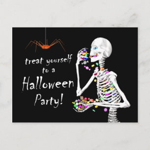 Carte Postale Fête de la Tarte d'Halloween où un squelette mange