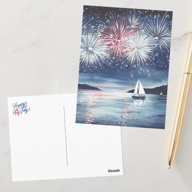 Carte Postale Fête de l'aquarelle sur le lac Happy 4e (Créateur téléchargé)