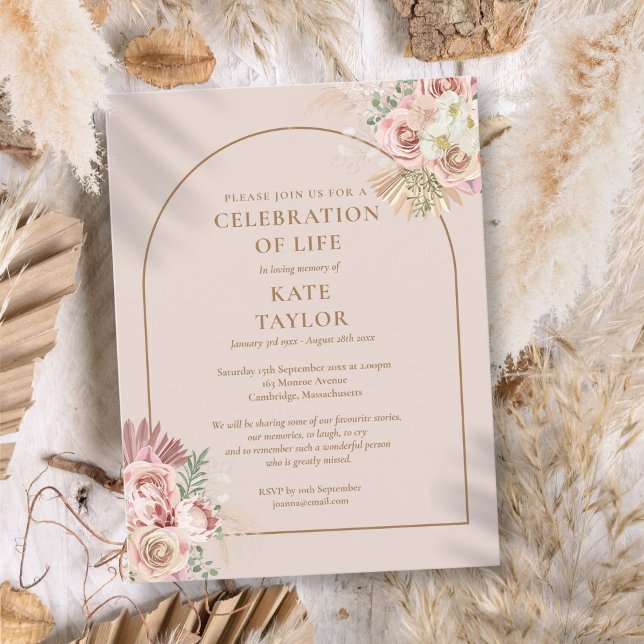 Carte Postale Fête De L'Arc De Pampas Grass De La Vie Funéraire (Pampas Grass Arch Celebration Of Life Funeral Postcard)