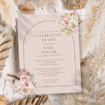 Carte Postale Fête De L'Arc De Pampas Grass De La Vie Funéraire<br><div class="desc">Elégante pampas fleurie aquarelles et arche chic encadrent la célébration de la vie,  et les détails funéraires qui sont mis dans la typographie dorée moderne sur un arrière - plan rose pâle doux. Conçu par Thisisnotme©</div>