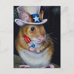 Carte Postale Fête de l'Indépendance Souris no 2 Aquarelle Art