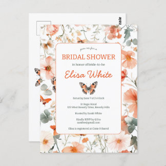 Carte Postale Fête de mariage aquarelle Prairie Papillon