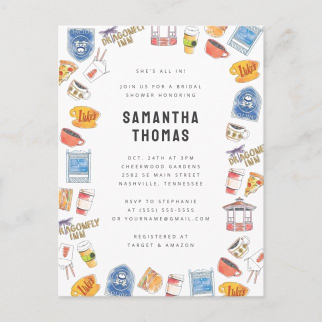 Carte Postale Fête de mariage avec aquarelle Gilmore Girls (Devant)