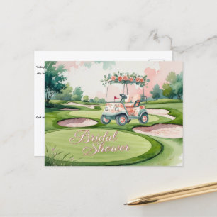 Carte Postale Fête de mariage de golf avec voiturette de golf po