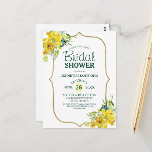 Carte Postale Fête de Mariage Florale Jaune de Printemps en Fleu
