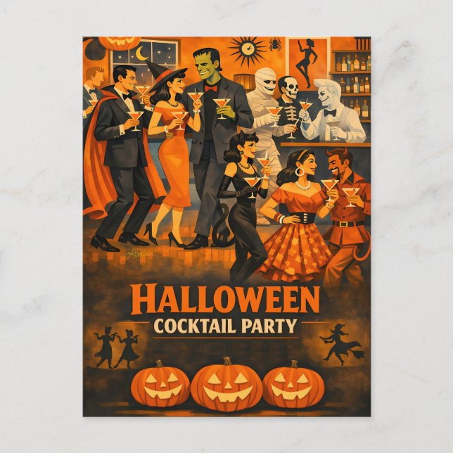 Carte Postale Fête de martini Halloween Moderne du Milieu du Siè (Devant)