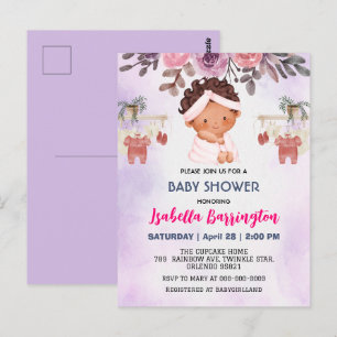 Carte Postale Fête de naissance bébé filles rose fleurs rose mig