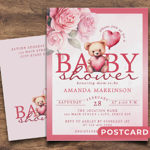 Carte Postale Fête de naissance ourson à l'aquarelle rose Saint-