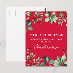 Carte Postale Fête de Noël à thème floral personnalisé