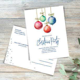 Carte Postale Fête de Noël Aquarelle simple Ornements