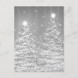 Carte Postale Fête de Noël Arbres pétillants Argent 