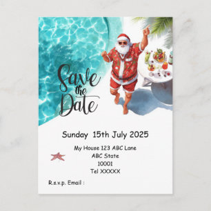 Carte Postale Fête de Noël au bord de la piscine – Le Père Noël