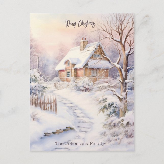 Carte Postale Fête de Noël au village enneigé (Devant)