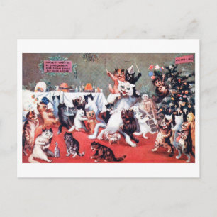 Carte Postale Fête de Noël avec chatons, Louis Wain Postc