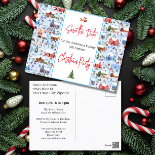Carte Postale Fête de Noël de famille Enregistrer la date Fête