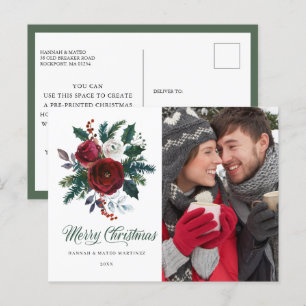 Carte Postale Fête de Noël Floral Rouge