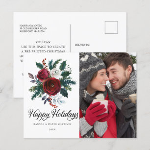 Carte Postale Fête de Noël Floral Rouge