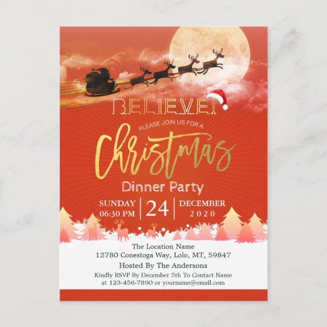 Carte Postale Fête de Noël Santa Hat Reindeer Sleigh (Devant)