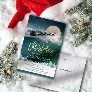 Carte Postale Fête de Noël Santa Hat Reindeer Sleigh