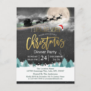 Carte Postale Fête de Noël Santa Hat Reindeer Sleigh