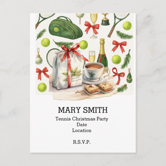 Carte Postale Fête de Noël TENNIS avec boule et raquette (Devant)