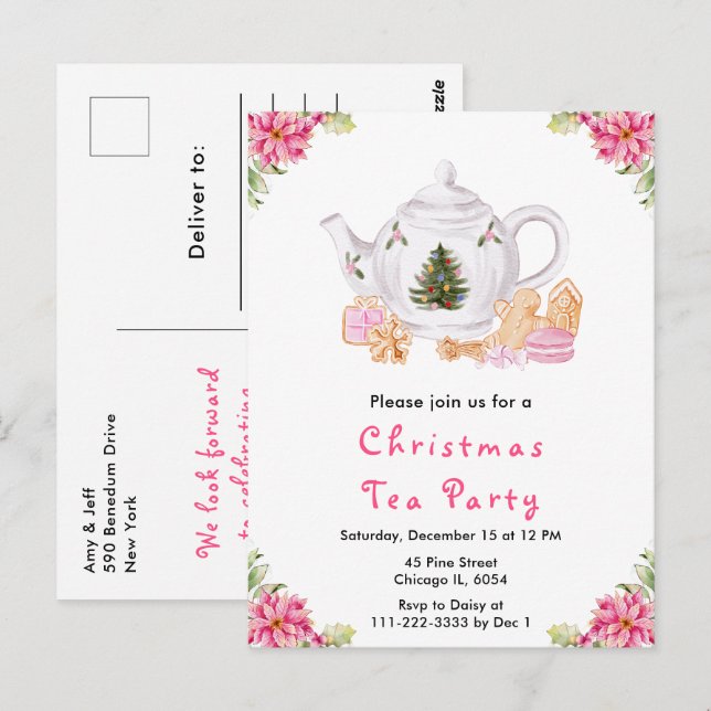 Carte Postale Fête de Noël Thé à la rose (Devant / Derrière)