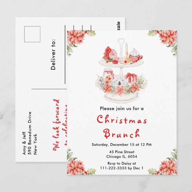 Carte Postale Fête de Noël Thé Party Rouge (Devant / Derrière)