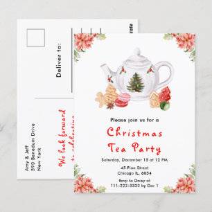 Carte Postale Fête de Noël Thé Party Rouge