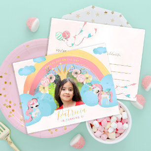 Carte Postale Fête de photo d'anniversaire de filles rose et or 