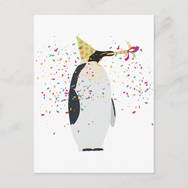 Carte Postale Fête de pingouins - Animaux faisant la fête (Devant)
