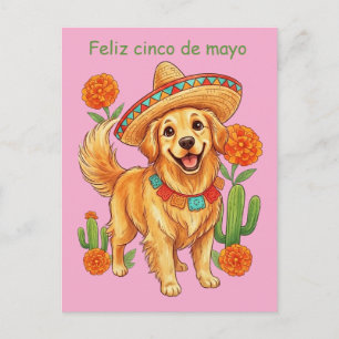 Carte Postale Fête de Pup Golden Retriever Cinco de Mayo