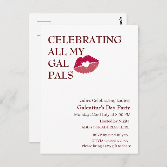 Carte Postale FÊTE DE TOUTE MA GAL Galentine's Day Girls Night (Devant / Derrière)