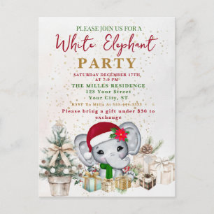 Carte Postale Fête d'échange de cadeaux éléphant blanc