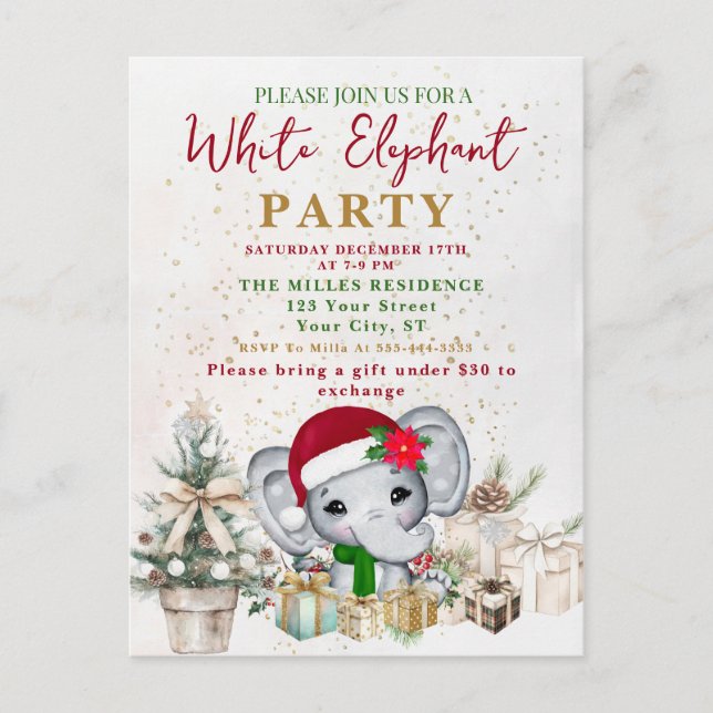 Carte Postale Fête d'échange de cadeaux éléphant blanc (Devant)