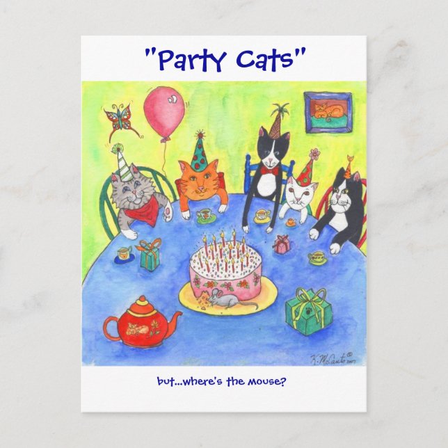 Carte Postale Fête des chats ! Chats-chats d'anniversaire amusan (Devant)