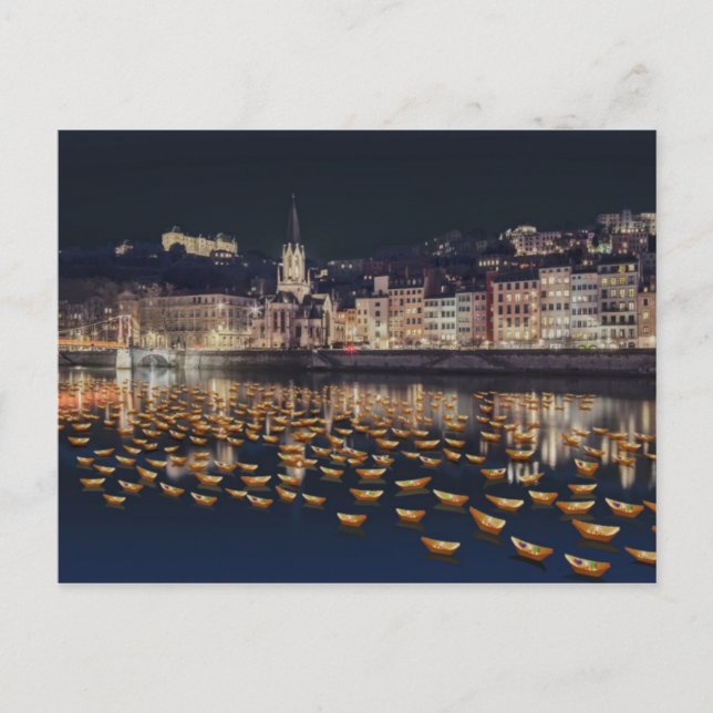 Carte Postale Fête des Lumières bateaux - Lyon (Devant)