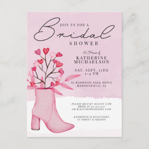 Carte Postale FÊTE DES MARIÉES   Aquarelle Boot & Heart Bouquet