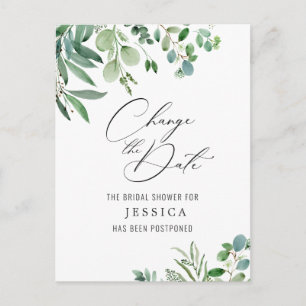 Carte Postale Fête des mariées Date reportée Élégant Eucalyptus