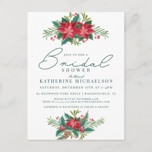 Carte Postale FÊTE DES MARIÉES Noël Pastel Poinsettia Floral