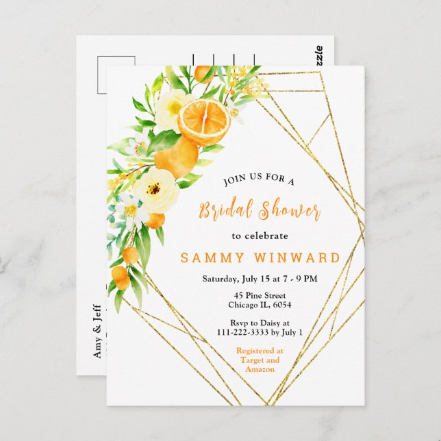 Carte Postale Fête des mariées Oranges et fleurs (Devant / Derrière)