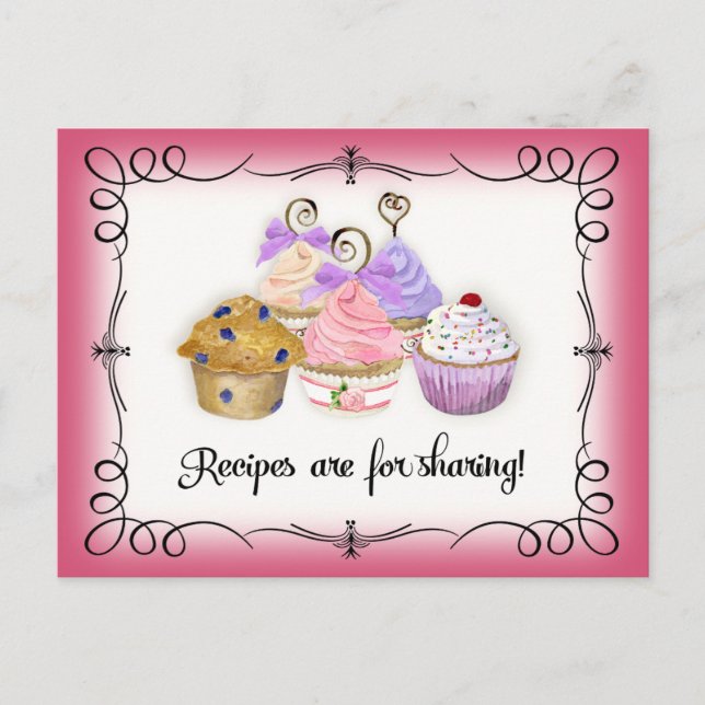 Carte Postale Fête des mariées Recette Cupcakes Scrolls Retro (Devant)